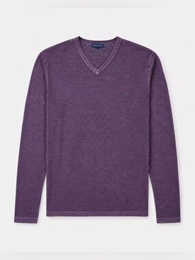 Patrick Assaraf 100% Extra-Fine Merino Wool V-Neck Sweater – Plum Purple XXL